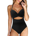 Halter Neck Push Up High Waist One Piece Swimsuit - B4702BK / S On sale