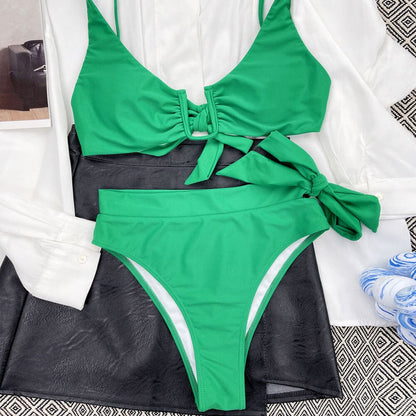 High Cut Bow Notched Front Brazilian Bikini Swimsuit - On sale