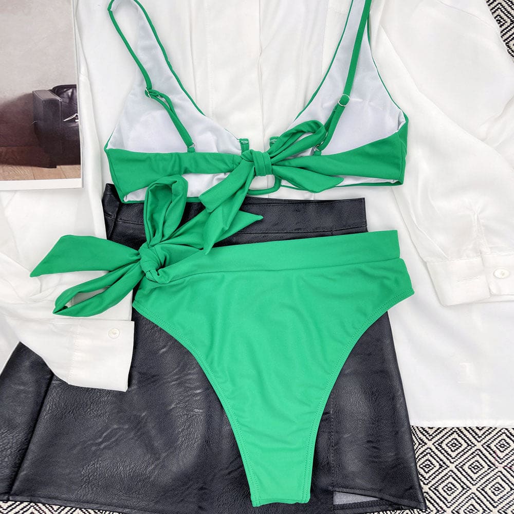 High Cut Bow Notched Front Brazilian Bikini Swimsuit - On sale