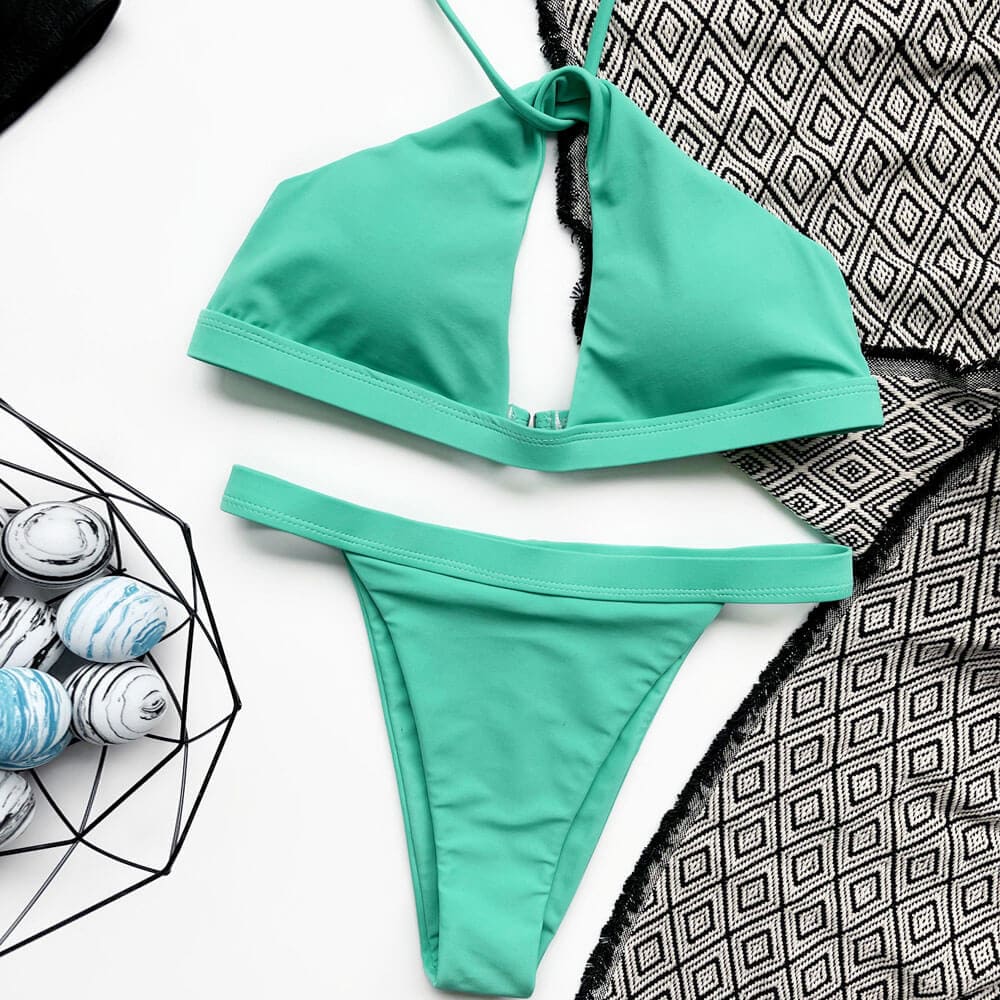 High Cut Cutout Halter Brazilian Two Piece Swimsuit - On sale