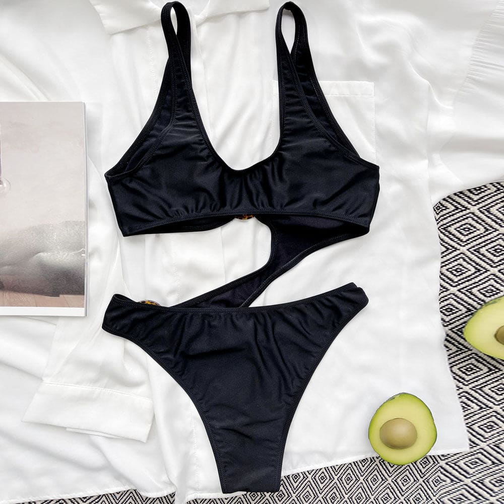 High Cut Cutout O Ring Brazilian One Piece Swimsuit - On sale