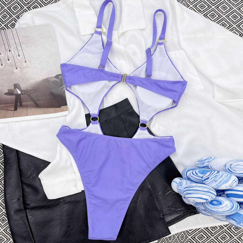 High Cut O Ring Cutout Brazilian One Piece Swimsuit - On sale