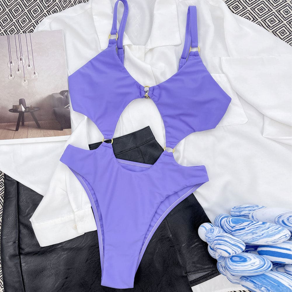 High Cut O Ring Cutout Brazilian One Piece Swimsuit - On sale