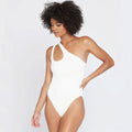 High Cut One Shoulder Cutout Piece Swimsuit - White / S On sale