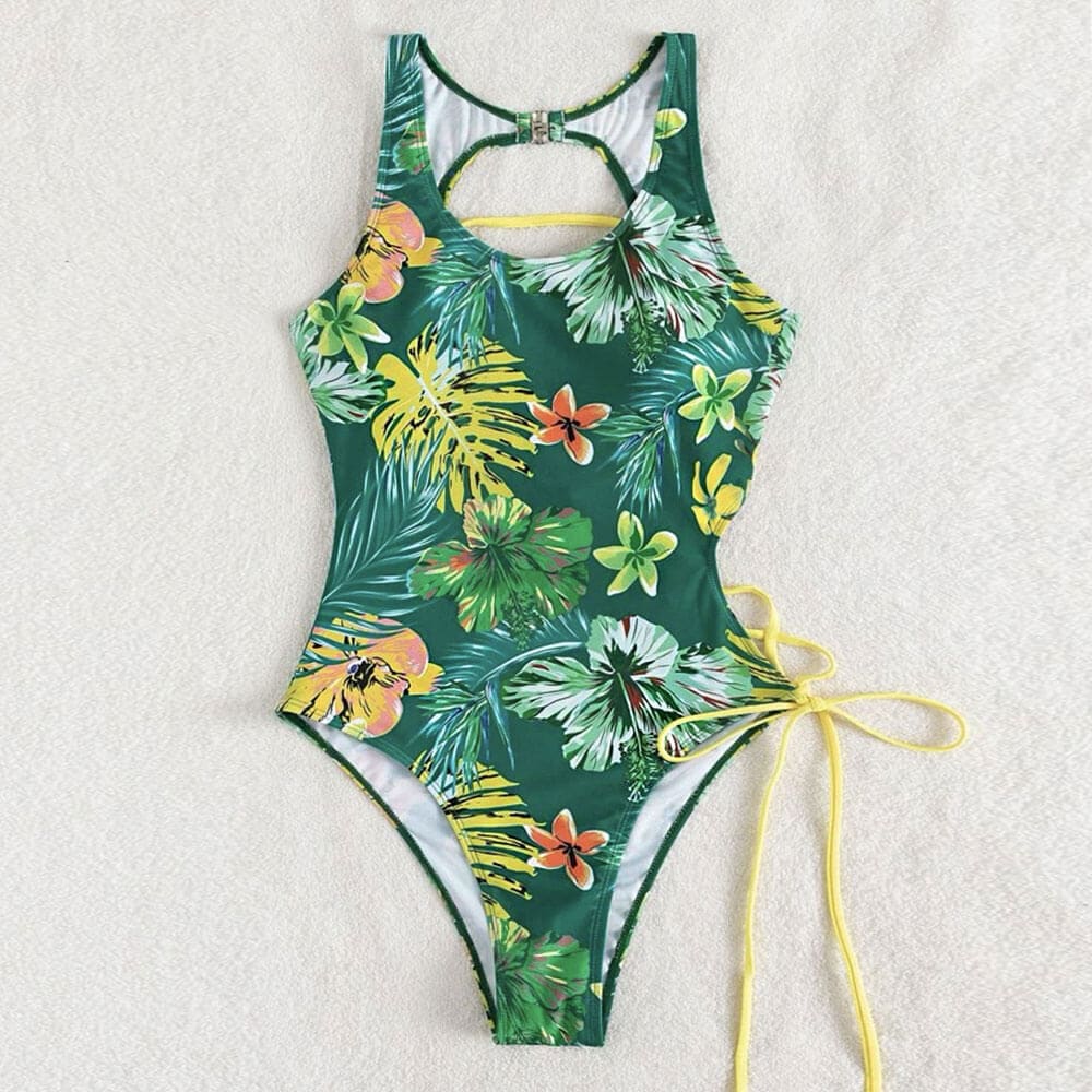 High Cut Scoop Neck Cutout One Piece Swimsuit - On sale