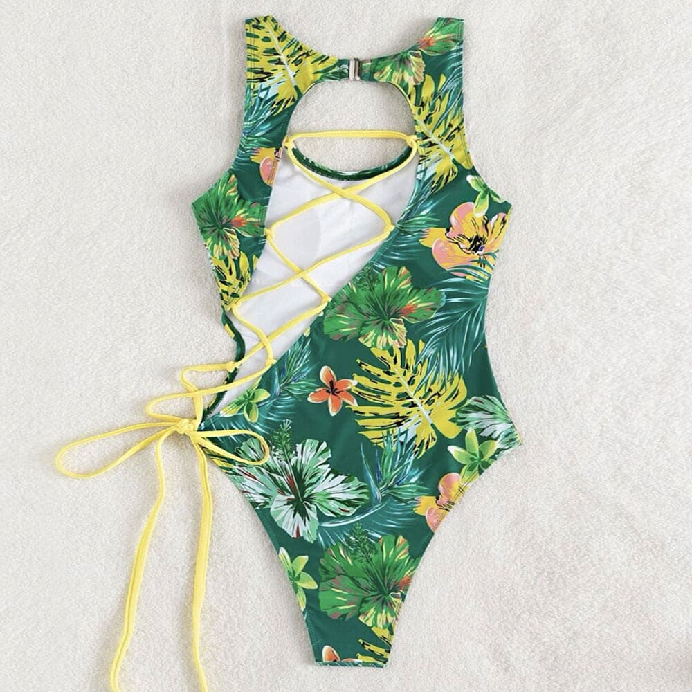 High Cut Scoop Neck Cutout One Piece Swimsuit - On sale