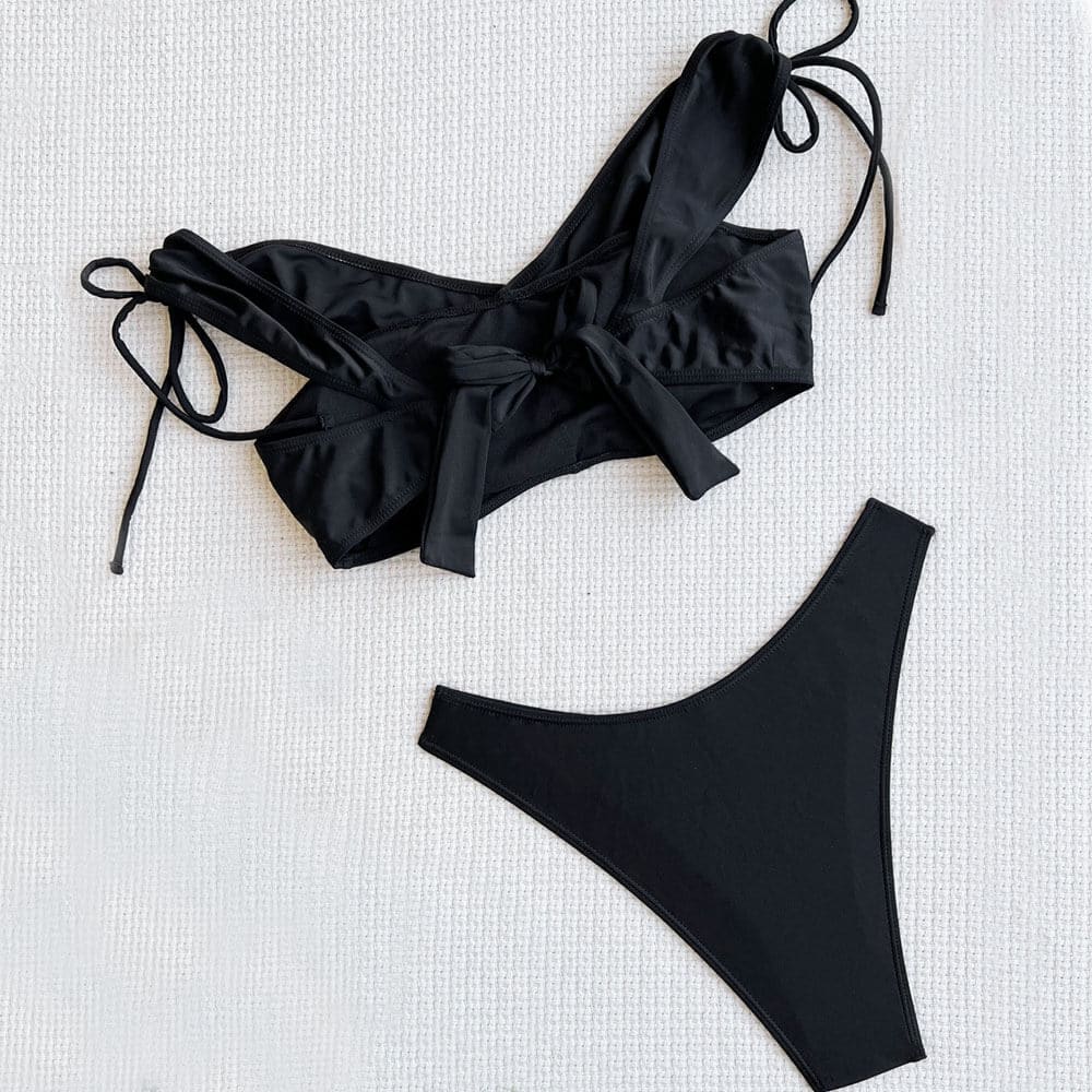 High Cut V Neck Drawstring Brazilian Bikini Swimsuit - On sale