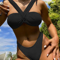 High Cut V Neck Drawstring Brazilian Bikini Swimsuit - Black / S On sale
