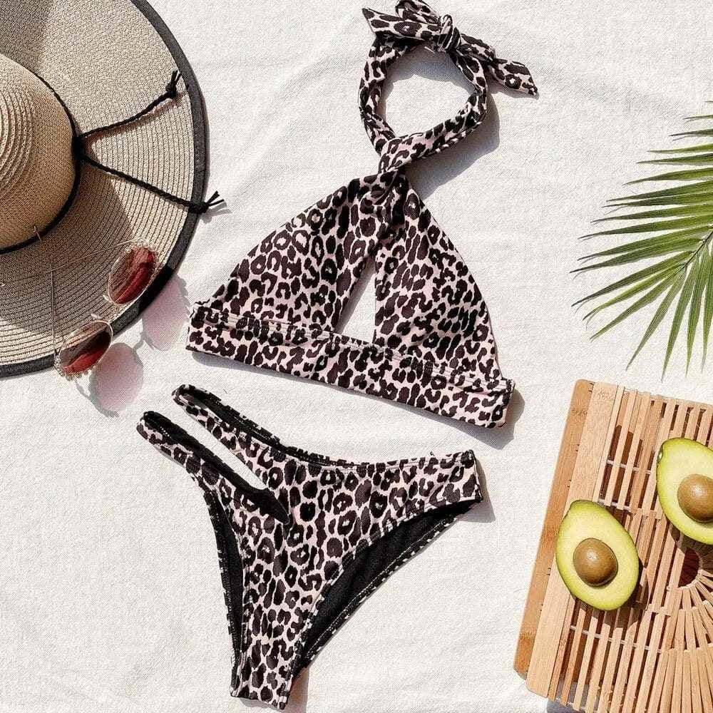 High Leg Cutout Halter Hollow Out Bikini Swimsuit - On sale
