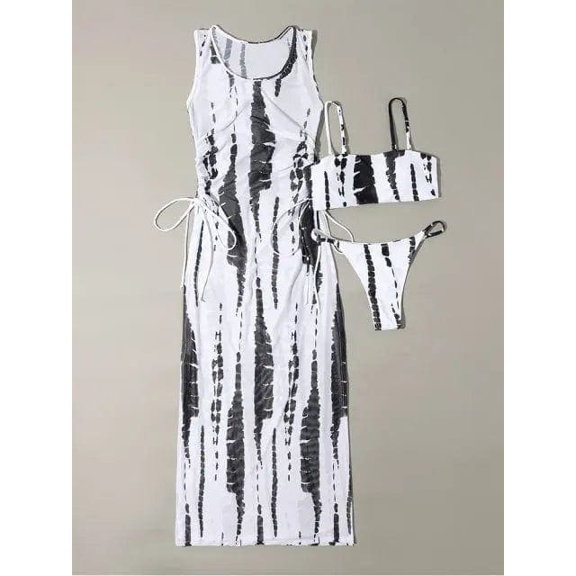 High Neck Halter Triangle Bikini Three Piece Beach Cover-ups - On sale