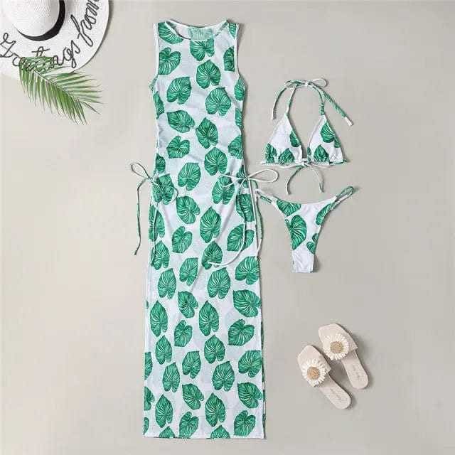 High Neck Halter Triangle Bikini Three Piece Beach Cover-ups - X21SW5060-10 / S On sale