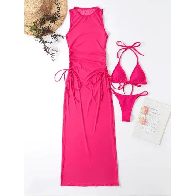 High Neck Halter Triangle Bikini Three Piece Beach Cover-ups - X21SW5060-15 / S On sale