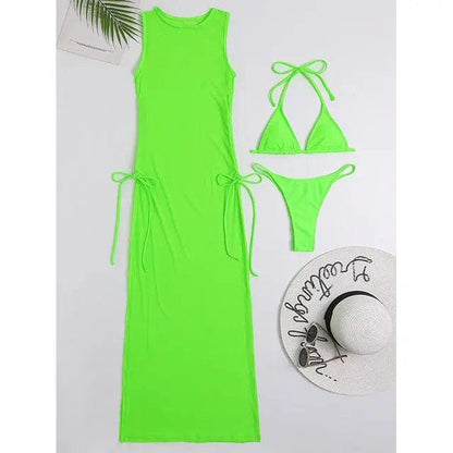 High Neck Halter Triangle Bikini Three Piece Beach Cover-ups - X21SW5060-5 / S On sale