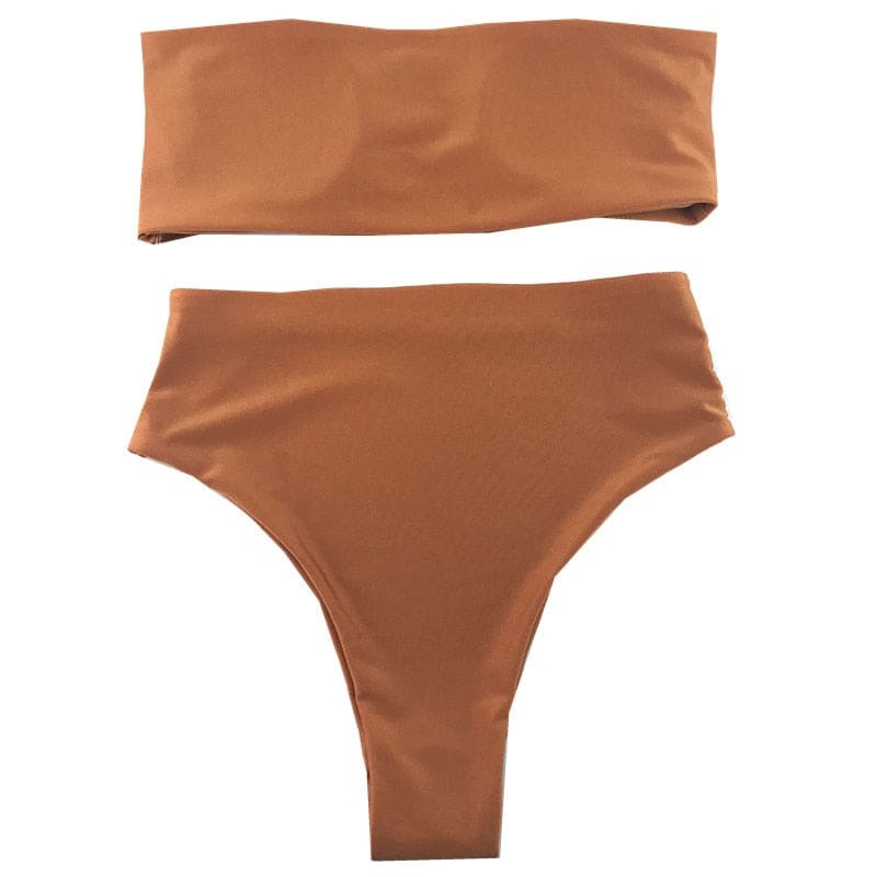 High Waisted Cut Bandeau Bikini Swimsuit - On sale