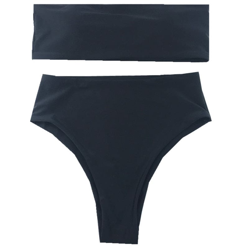High Waisted Cut Bandeau Bikini Swimsuit - On sale