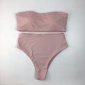 High Waisted Cut Bandeau Bikini Swimsuit - Beige / XS On sale