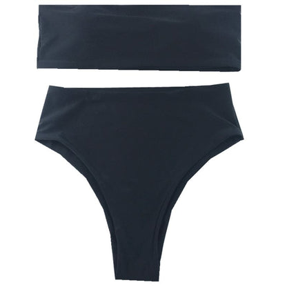 High Waisted Cut Bandeau Bikini Swimsuit - Black / XS On sale
