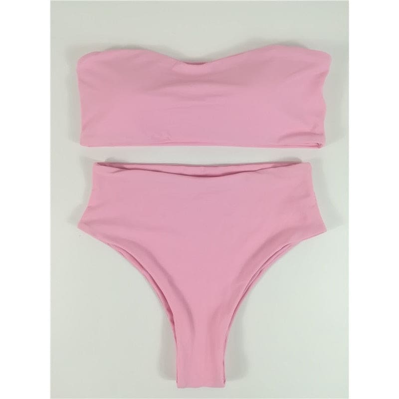 High Waisted Cut Bandeau Bikini Swimsuit - Pink / XS On sale