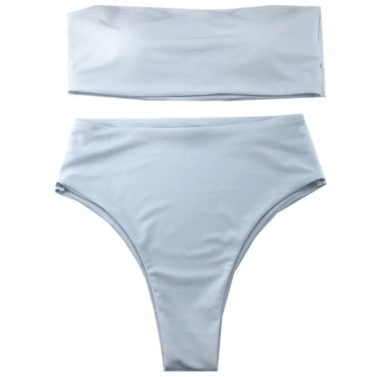 High Waisted Cut Bandeau Bikini Swimsuit - White / XS On sale