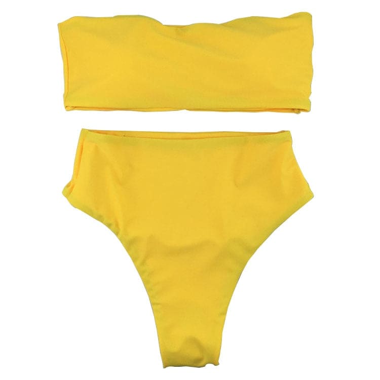 High Waisted Cut Bandeau Bikini Swimsuit - Yellow / XS On sale