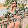 High Waisted Puff Sleeve Tie Front Bikini Swimsuit - CO19462G1 / S On sale