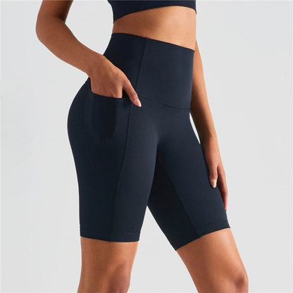 High Waisted Yoga Shorts Leggings Workout Pants - BLACK / S On sale