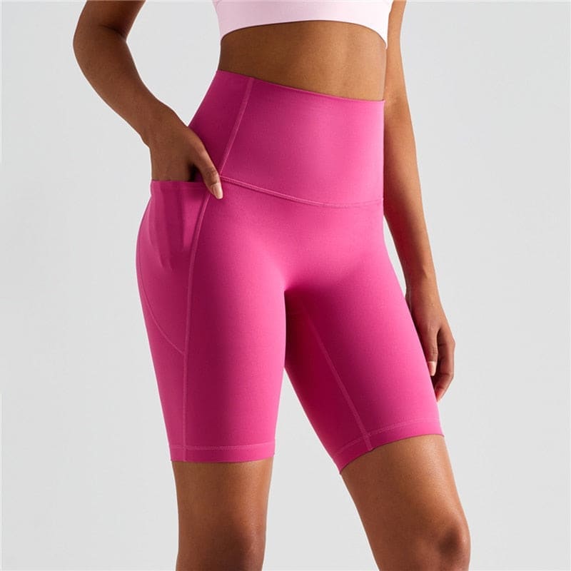 High Waisted Yoga Shorts Leggings Workout Pants - PINK LYCHEE / S On sale