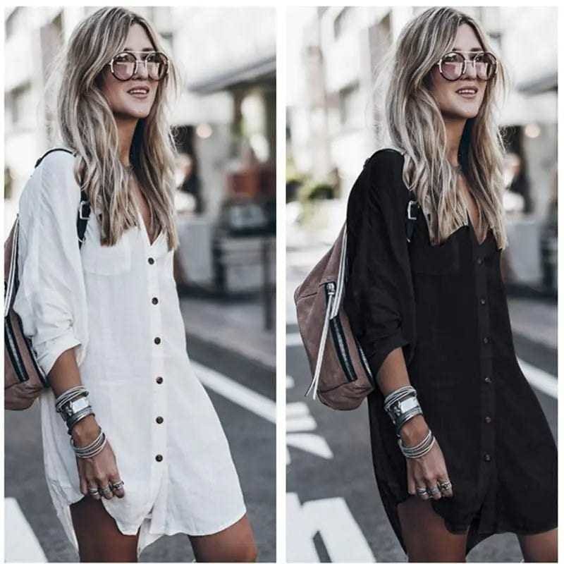 Leisure Sheer Button-Down Front Cover Up Shirt Dress - On sale