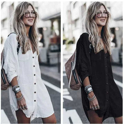 Leisure Sheer Button-Down Front Cover Up Shirt Dress - On sale