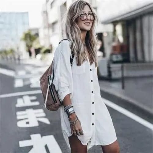 Leisure Sheer Button-Down Front Cover Up Shirt Dress - white / One Size On sale