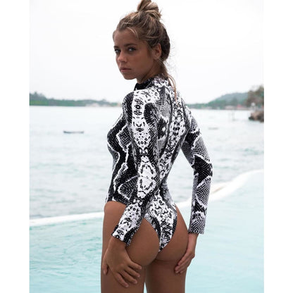 Leopard Long Sleeve Cutout One Piece Swimsuits - On sale