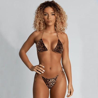 Leopard Micro Slide Triangle Brazilian Bikini Swimsuits - L On sale
