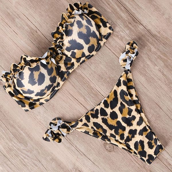 Leopard Push Up Bandeau Brazilian Bikini Swimsuit - B1840LP / S On sale