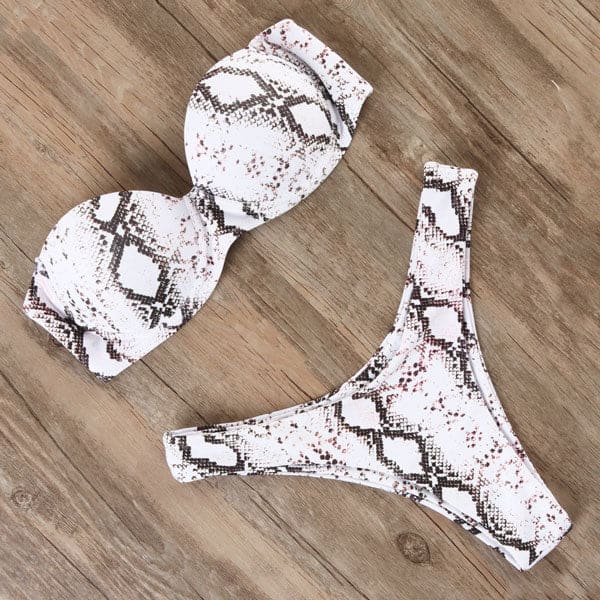 Leopard Push Up Bandeau Brazilian Bikini Swimsuit - B1964GY / S On sale