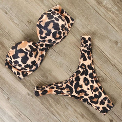 Leopard Push Up Bandeau Brazilian Bikini Swimsuit - B1964LP / S On sale