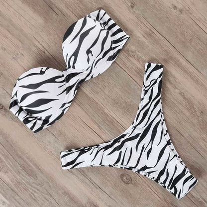 Leopard Push Up Bandeau Brazilian Bikini Swimsuit - B1964ZS / S On sale