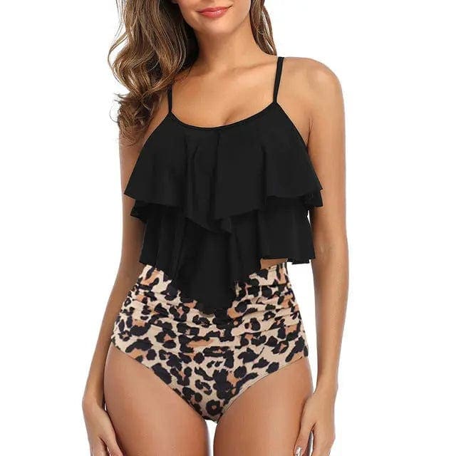 Leopard Ruffled Flounce Top High Waisted Bikini Swimsuit - 4 / S On sale