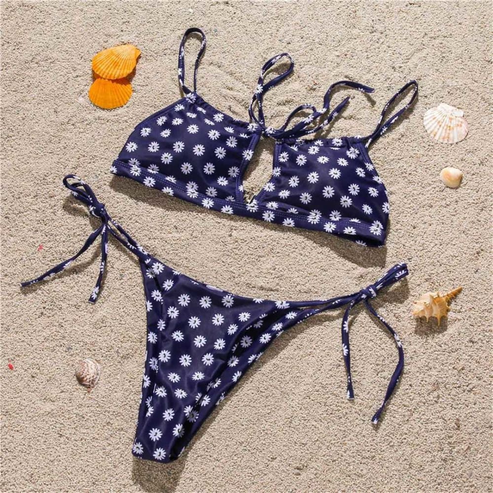 Leopard Tie String Bandeau Brazilian Bikini Swimsuit - On sale