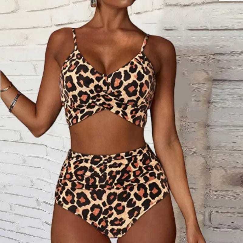 Leopard Wrap Bikini Push Up High Waisted Swimsuit - On sale