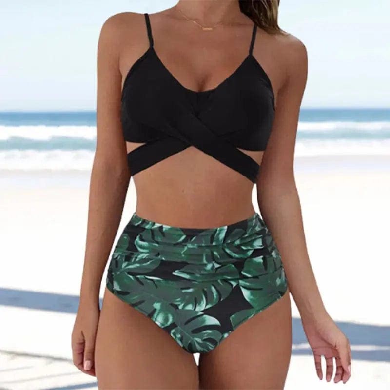Leopard Wrap Bikini Push Up High Waisted Swimsuit - On sale