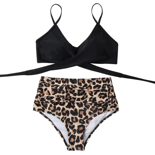 Leopard Wrap Bikini Push Up High Waisted Swimsuit - On sale