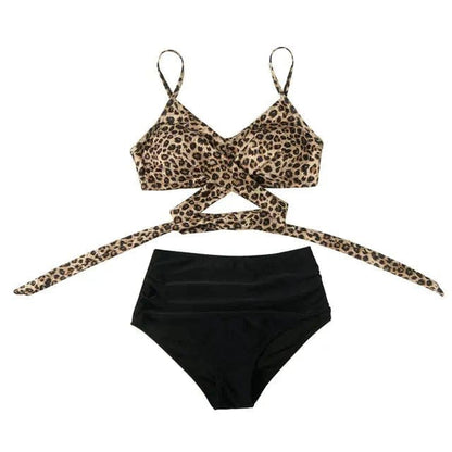 Leopard Wrap Bikini Push Up High Waisted Swimsuit - B4087-22 / S On sale