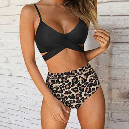 Leopard Wrap Bikini Push Up High Waisted Swimsuit - B4087BP / S On sale