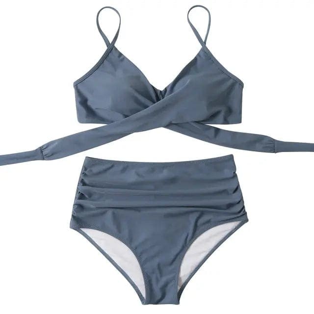 Leopard Wrap Bikini Push Up High Waisted Swimsuit - B4087GY / S On sale