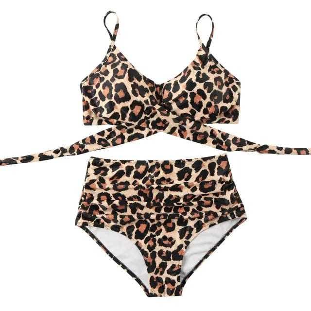 Leopard Wrap Bikini Push Up High Waisted Swimsuit - B4087LL / S On sale