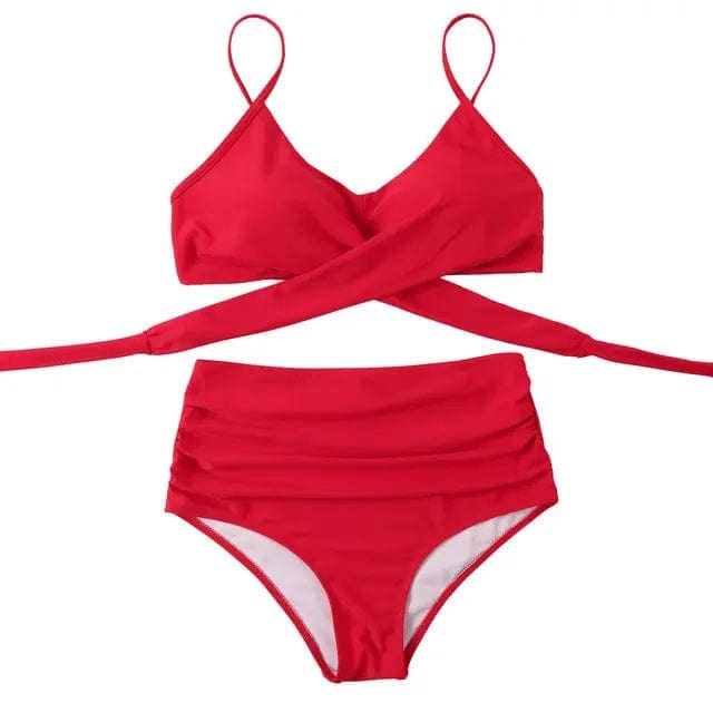 Leopard Wrap Bikini Push Up High Waisted Swimsuit - B4087RE / S On sale