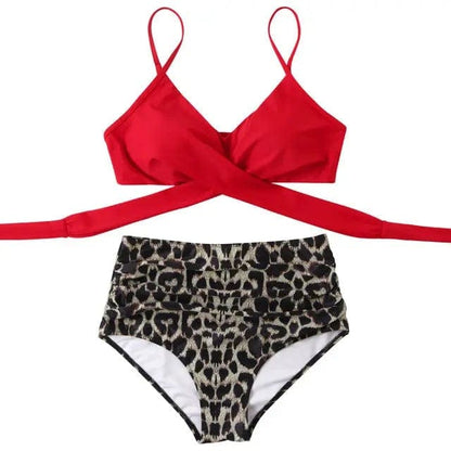 Leopard Wrap Bikini Push Up High Waisted Swimsuit - B4087RP / S On sale