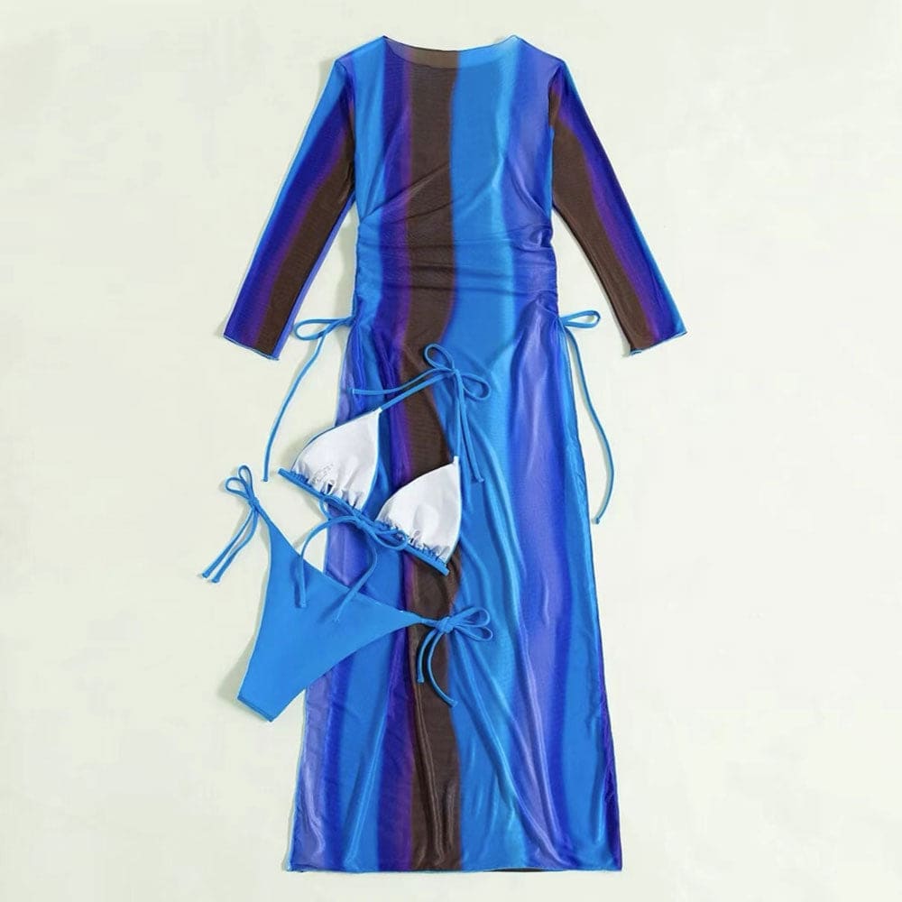 Long Sleeve Cover Up Triangle Three Piece Swimsuit - On sale