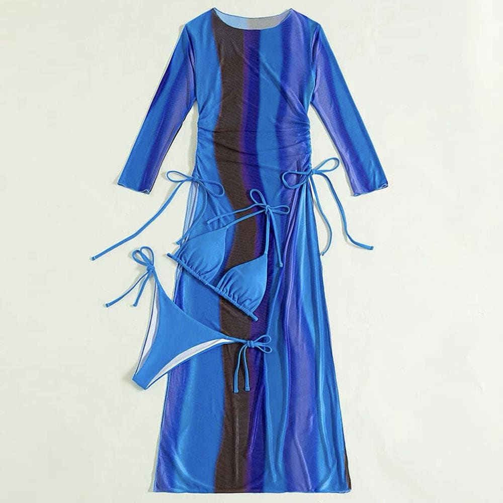 Long Sleeve Cover Up Triangle Three Piece Swimsuit - On sale