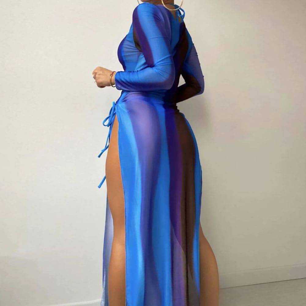 Long Sleeve Cover Up Triangle Three Piece Swimsuit - On sale